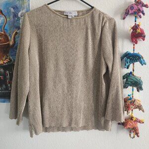 Green/Gold Textured Mid-Sleeve Top